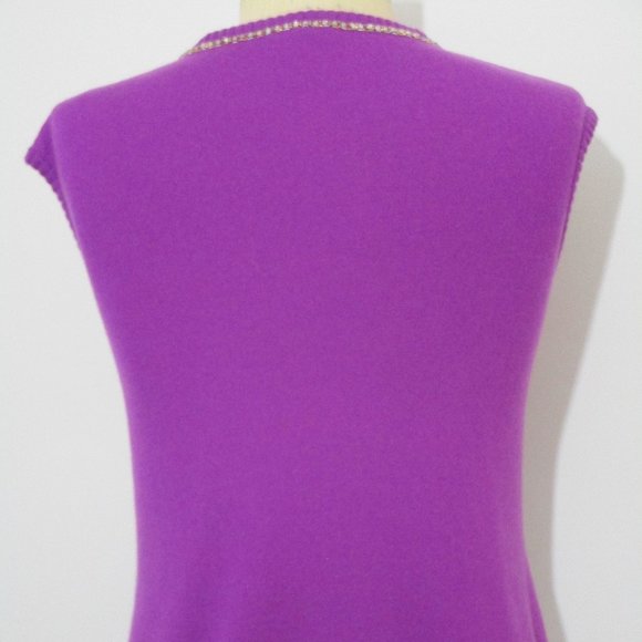 CASHMERE Pullover Knit Sweater Vest Sleeveless Cuddly Purple Rhinestones - Picture 7 of 8